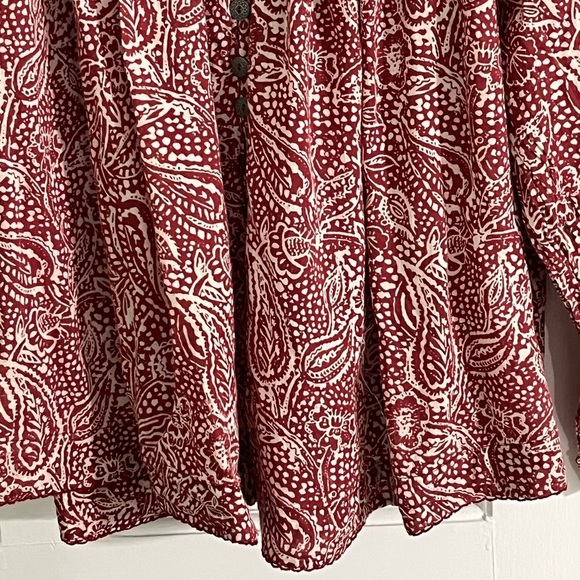 Free People We The Free Cool Meadow Red Boho Printed Blouse Cotton Size Small - Picture 5 of 15